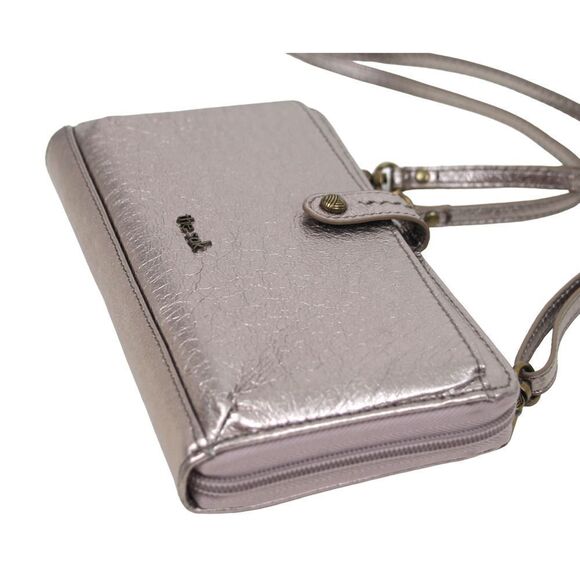 THE SAK ANTIQUE SILVER GENUINE LEATHER XBODY ORGANIZER SHOULDER BAG PURSE CLUTCH - Picture 12 of 15